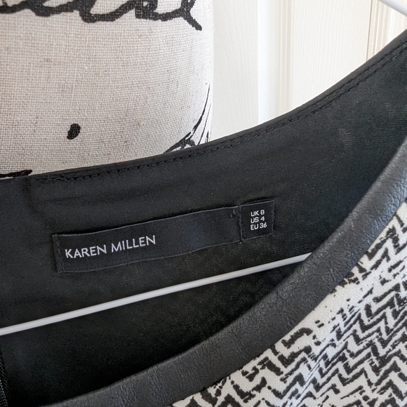 Karen Millen Black & White Faux Leather Technique Texture Sleeveless Midi Dress - Picture 6 of 10